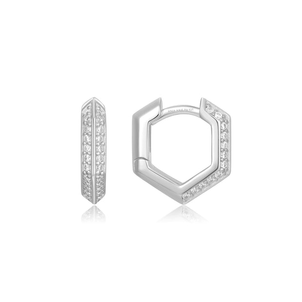 Sterling Silver Sparkling Shield CZ Huggie Hoop Earrings