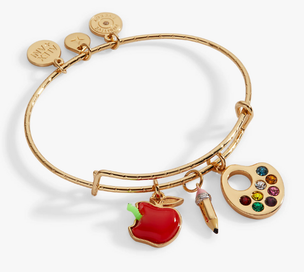 Yellow Tone Teacher's Pet Multi Charm Sterling Silver Bangle