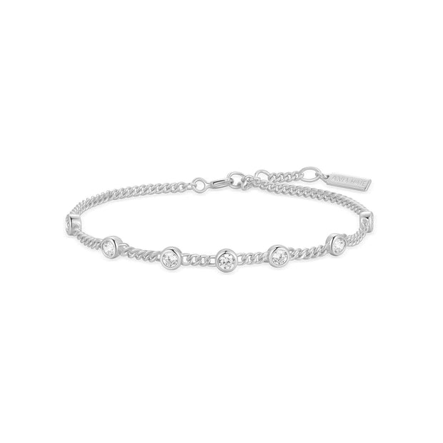 Sterling Silver Station Round CZ Chain Bracelet
