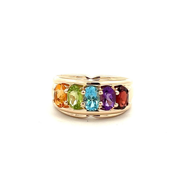 14 Karat Yellow Gold Ring Prong Set With One 6X4mm Oval Citrine, One 6