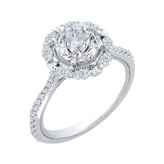 14K White Gold Round Diamond Halo Engagement Ring Mounting With 35 Dia
