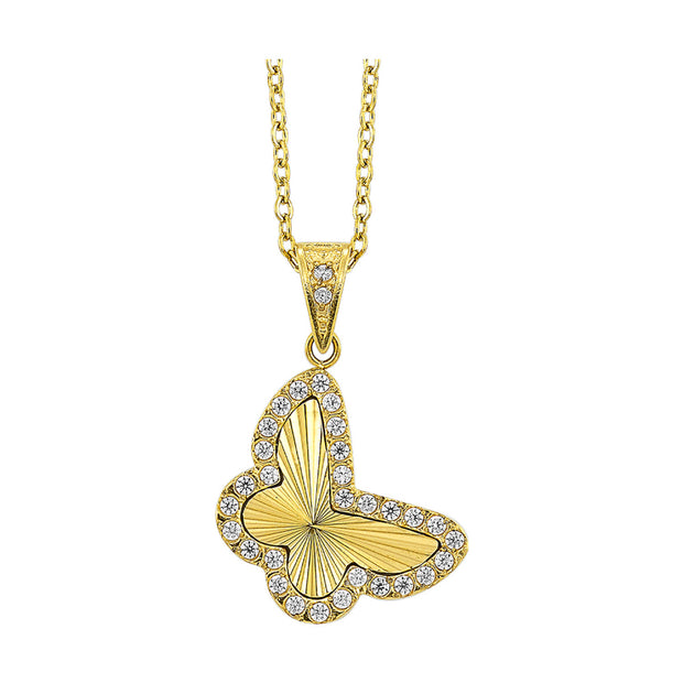 Stainless Steel Yellow Gold Plated Butterfly Pendent With CZ's