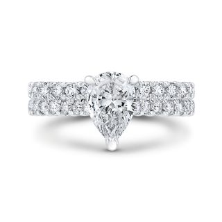 14K White Gold Pear Diamond Engagement Ring Mounting With 17 Diamonds