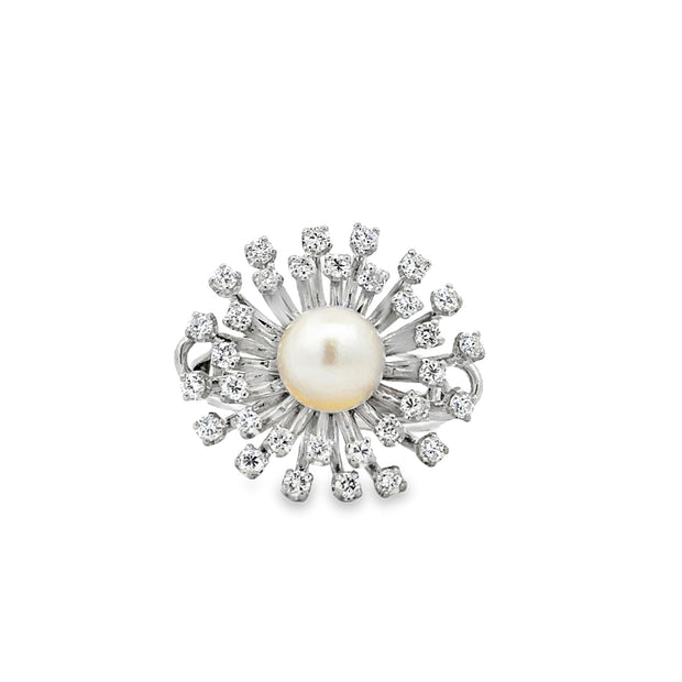 Vintage 14Kt White Gold Ring With One 8-8.5Mm Creme Colored Cultured P