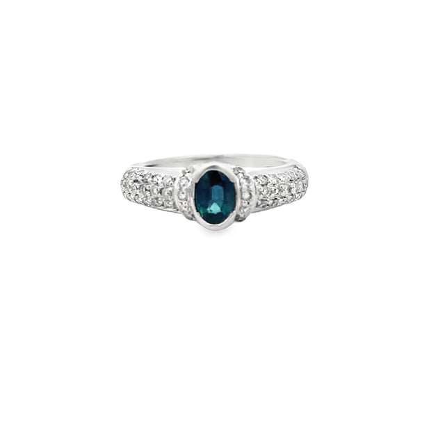 Vintage 14Kt White Gold Ring Set With 52 Natural Round Brilliant Cut D