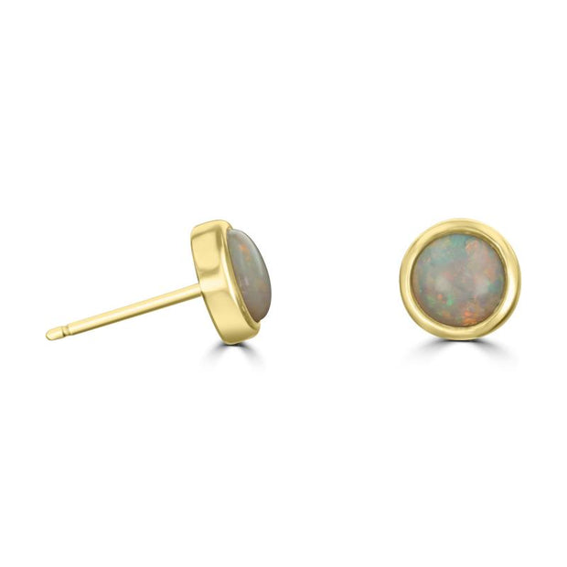 14kt Yellow Gold 6mm Round Bezel Set Opal Earrings .90ct
