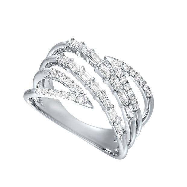 14Kt White Gold Baguette And Round Diamond Fashion Ring With 40 Diamonds .50Ct Tdw I1 HI In Finger Size 7.