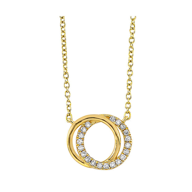 14kt Yellow Gold Double Circle Pendant With 20 Round Diamonds .07ct I/