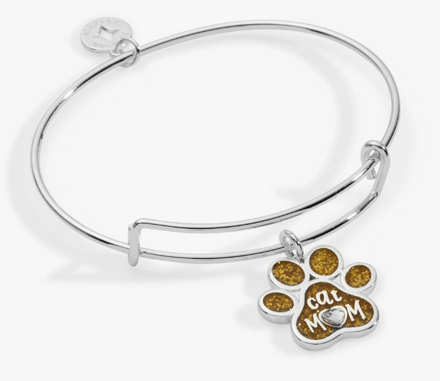 Sterling Silver "Cat Mom" Paw Print Bangle