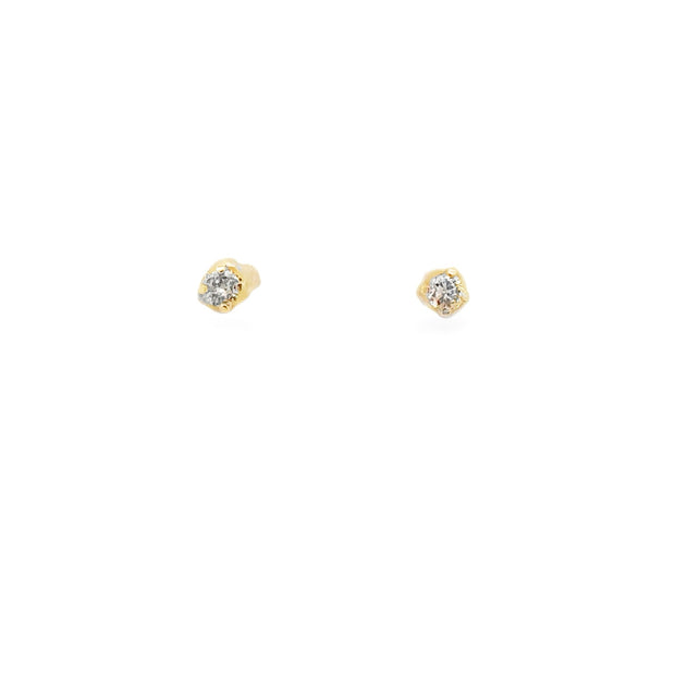 Vintage 14Kt Yellow Gold Stud Earrings Set With 2 Natural Round Brilli