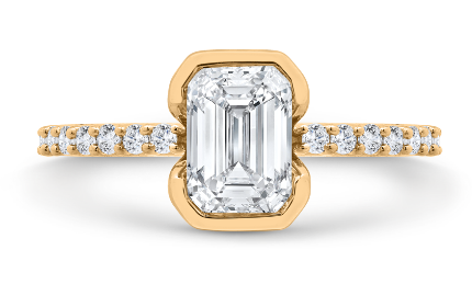 14K Yellow Gold Emerald Cut CZ Center Engagement Ring (Semi-Mount)1.50