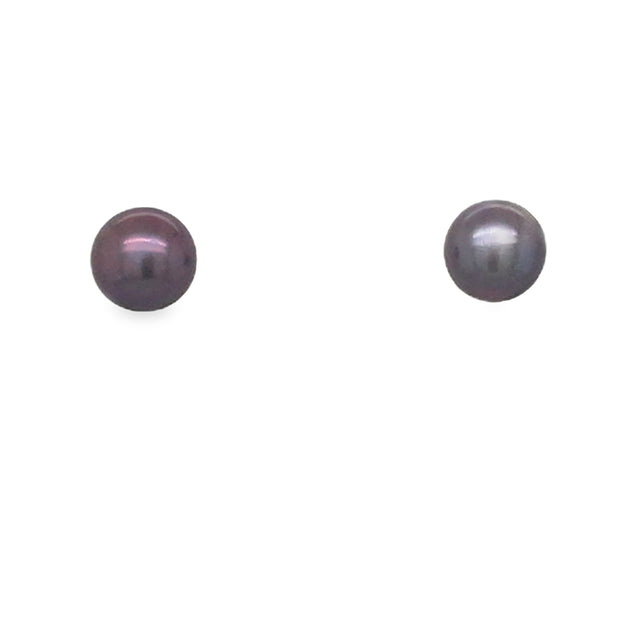 Vintage 14Kt Yellow Gold 7-7.50Mm Black Freshwater Pearl Earrings. Wit