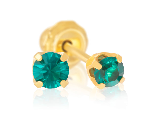 14k Yellow Gold 3MM May Emerald Piercing Studs