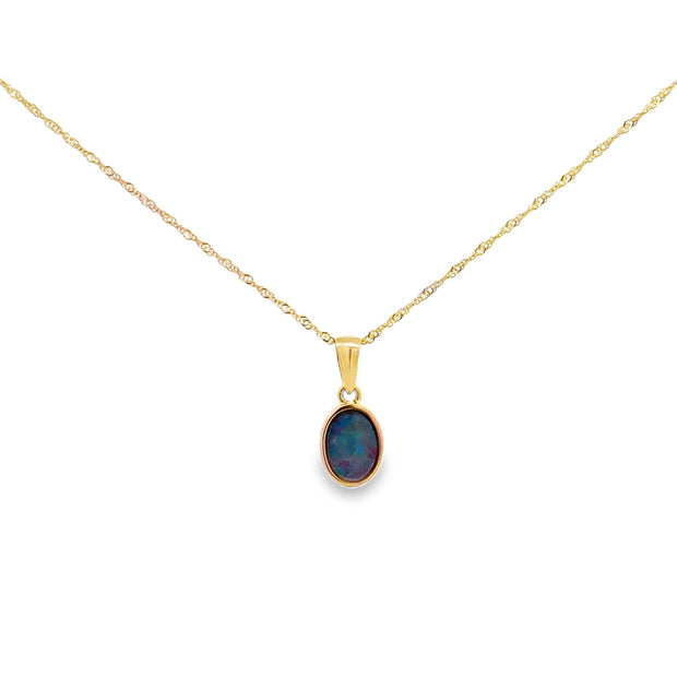 Lady's Yellow 14 Karat Opal Pendant Length 18 With One = 0.55Ct Oval O