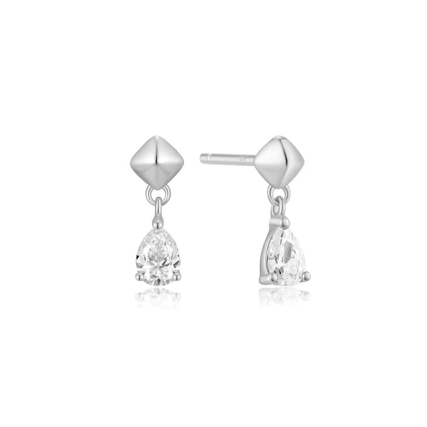 Sterling Silver Pyramid Dangle Threaded CZ Stud Earrings