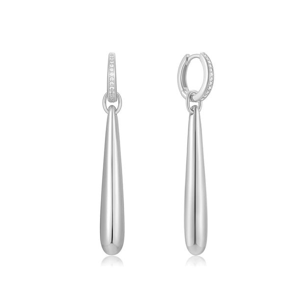 Sterling Silver Long Water Droplet Drop CZ Earrings