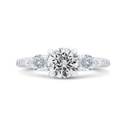 14K White Gold Three Stone Diamond Engagement Ring Mounting With 2 Pea