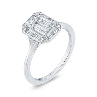 Emerald Cut Diamond Engagement Ring With Round Shank In 14K White Gold