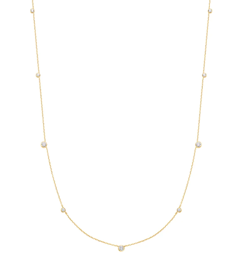 Sterling Silver Yellow Gold Plated  Bezel Cubic Zirconia Station Neckl