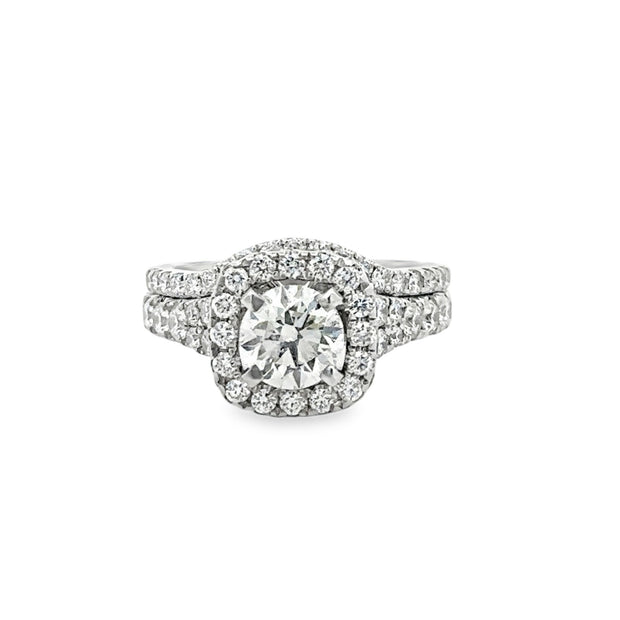 VINTAGE 14KT WHITE GOLD 2 PIECE BRIDAL SET SET WITH ONE NATURAL ROUND