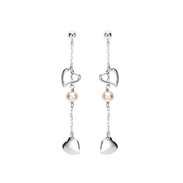 Sterling Silver PearlHeart Dangle Earrings