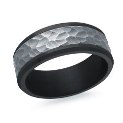 BlackTantalum Band With Grey Titanium Hammer Center Finish 8mm Size 10