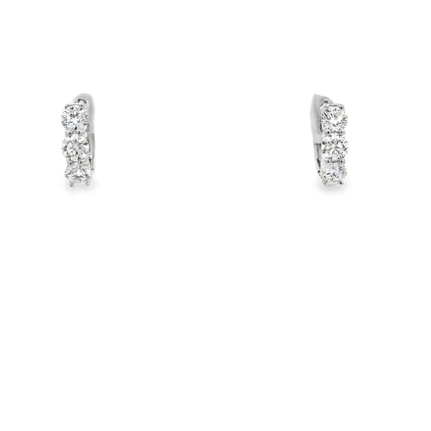 Lady's White 14 Karat Diamond Three Stone Hoop Earrings With 6 = 1.50T