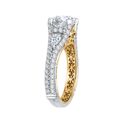 14K Two-Tone Gold Round Diamond Engagement Ring Mounting With 70 Diamo