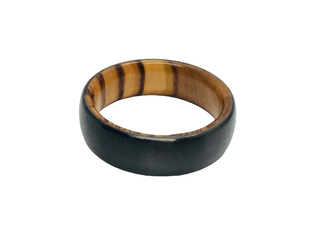 7mm Zirconium Dome Satin Finish Ring With Bethlehem Olive Wood Interior Size 10