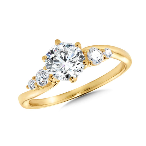 14kt Yellow Gold Ring With 4 Round Side Diamonds and 6 Round Diamond H