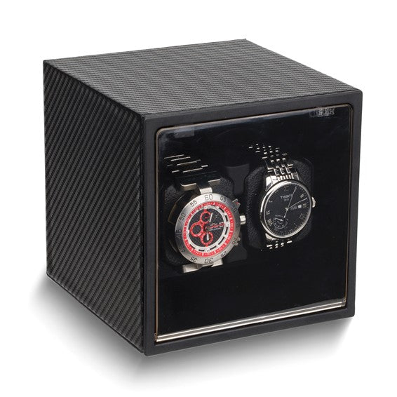 Rotations Carbon Fiber with Acrylic Window Wood Composite Dual Watch Winder AC or Batteries