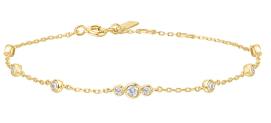 Sterling Silver Yellow Gold Plated Bezel Cubic Zirconia Station Bracel