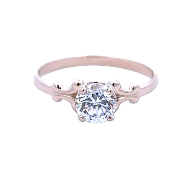 14 Karat Yellow Gold Ring Prong Set With One 6.0Mm Cubic Zirconium Fin