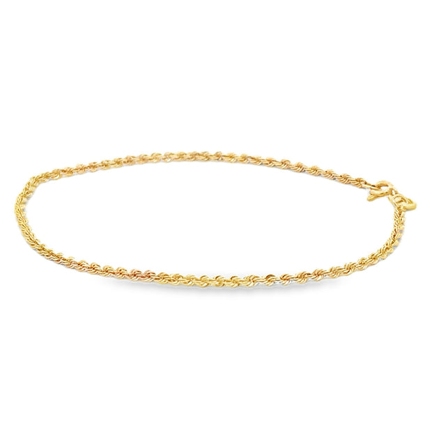 Vintage 14Kt Yellow Gold 1.7Mm Wide 6.5 Inch Long Rope Bracelet With A