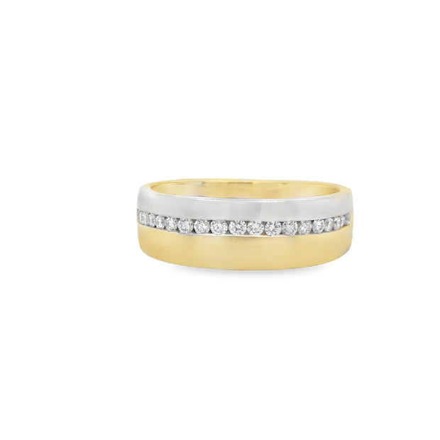 Vintage 18Kt Yellow And White Gold Two Tone Ring Channel Set With 19 R