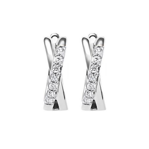 10Kt White Gold Diamond Hoop Earrings with 14 Round Prong Set Diamonds