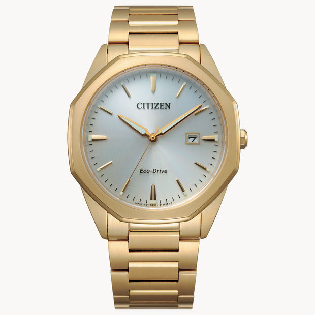 Men's Gold-Tone Stainless Steel Band With Octagonal Bezel Watch