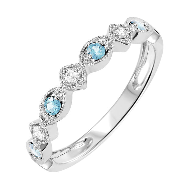10Kt White Gold Stackable Band, Set With 4-Round Sapphire Stones .14Ct