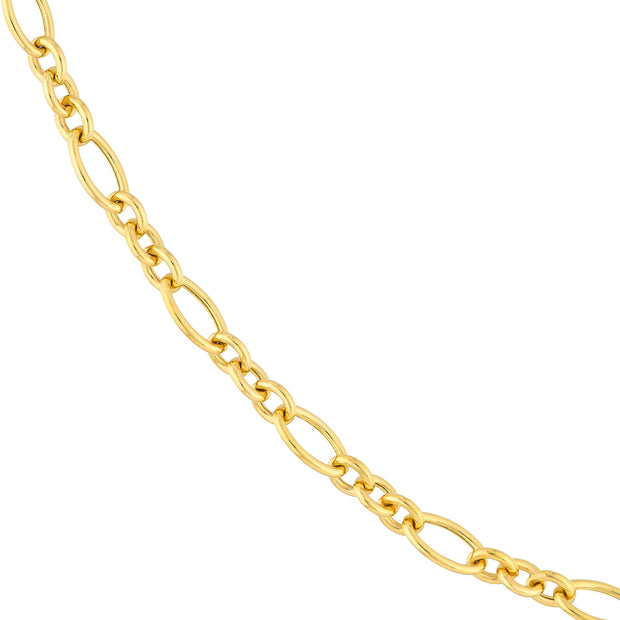 14kt Yellow Gold Hollow Oval 3 + 1 Link Chain Bracelet 7.5 Inch