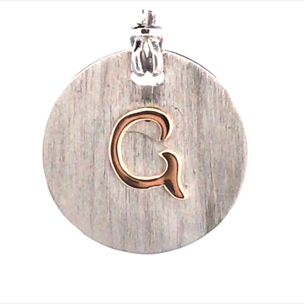 Sterling Silver Round Charm With An 18Kt Yellow Gold Letter G