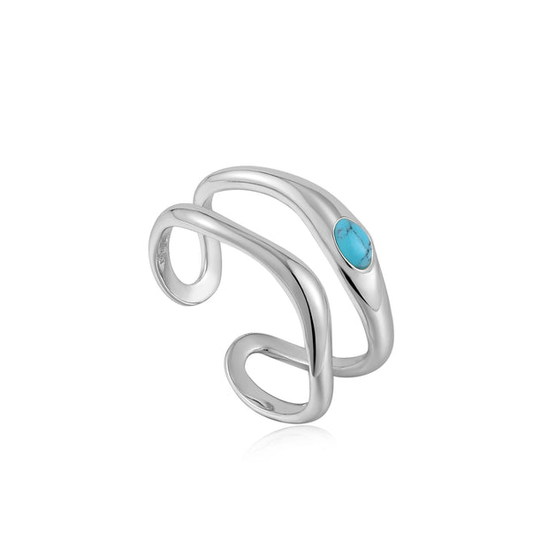 Sterling SIlver Turquoise Wave Double Band Adjustable Ring