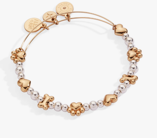 Puppy Love Yellow And Silver Tone Heart, Paw Print, And Bone Beaded Ba