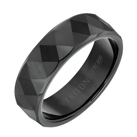 7mm Black Tungsten Faceted Band With Sandblast Finish