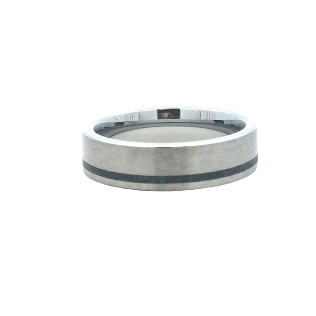 6mm Tungsten Flat Satin With Offset 1mm Crushed Dino Inlay