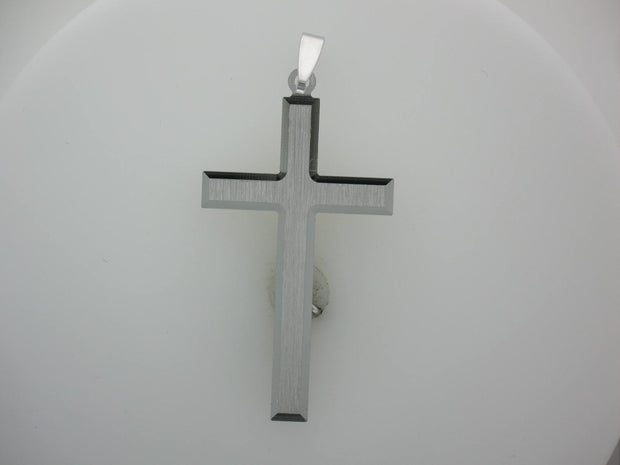 Sterling Silver Cross With Brushed Finish And Hight Polished Beveled E