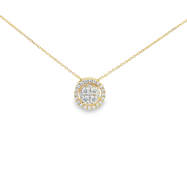 Lady's Yellow 14 Karat Diamond Cluster Pendant Length 18 With 29 = 0.5