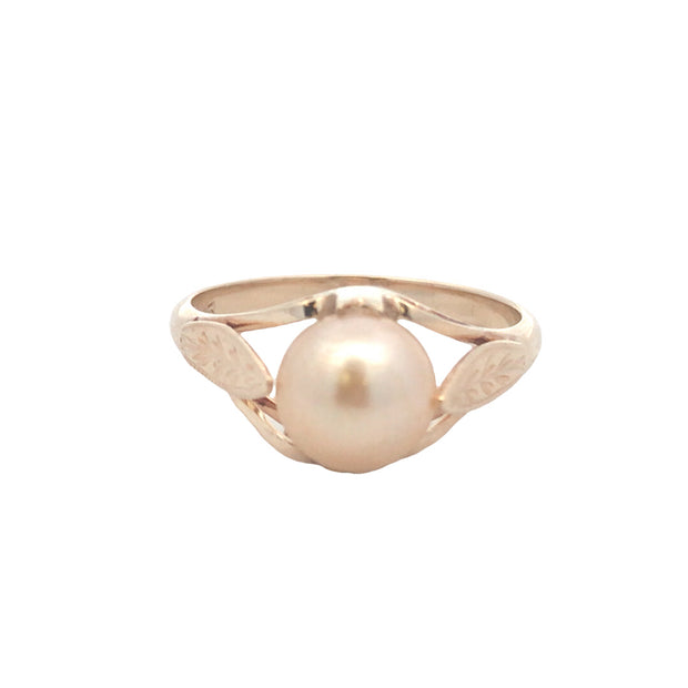 Vintage 14Kt Yellow Gold Ring Set With One 7.5Mm Cultured Pearl Finger