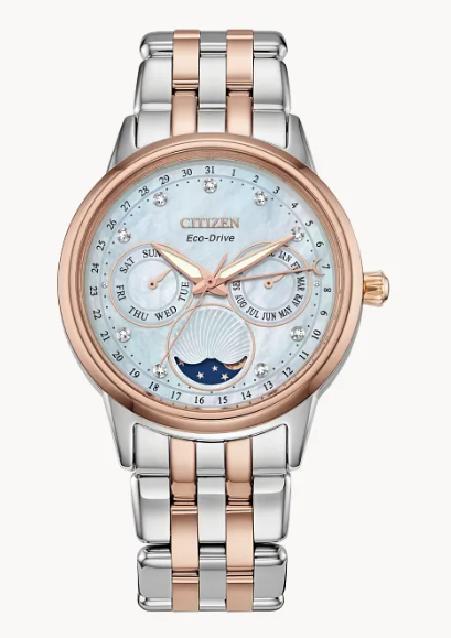 Citizen Calendrier Eco-Drive Watch With White And Rose Stainless Steel