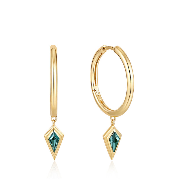 Sterling Silver Yellow Gold Plated Teal Sparkle Drop Pendant Hoop Earrings