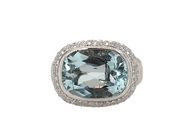 18kt White Gold Ring With 1 - 16 x 12 Cushion Cut Genuine Aquamarine slight abrasions = Approx 7cts, 117 Single Cut Diamonds = Arox .50-.60cts tdw, SI12 IRetail 5499  Estate 2749